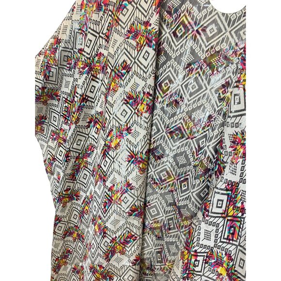 Nicole Miller Artelier Poncho Wrap Cover Up Rainbow Aztec Mexican Black NWT $275 - Picture 8 of 11